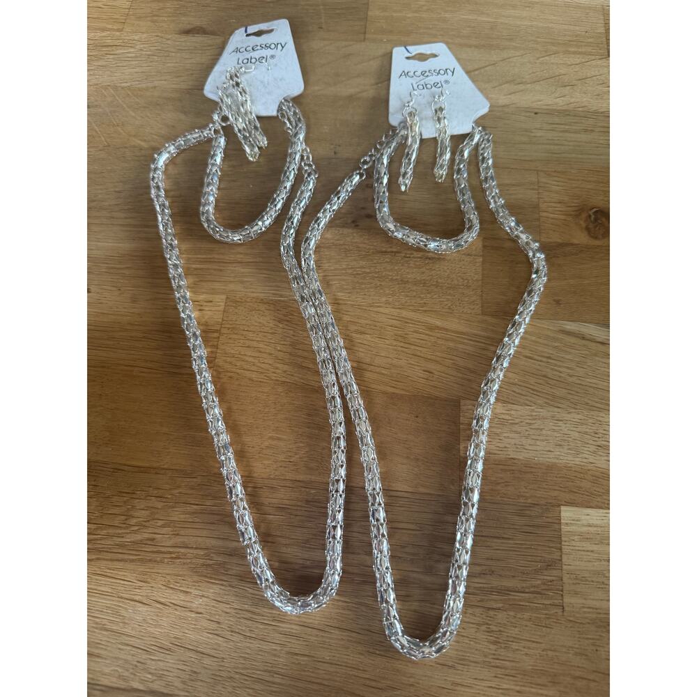 NWT Accessory Label Silver Byzantine Chain Jewelry Set Bundle (2)